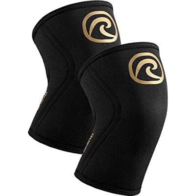 Rehband Kniebrace voor krachttraining, crossfit en intensieve training, 5 mm neopreen mouwen, in vele kleuren en maten, uniseks, kleur: goud/zwart, 1 paar Rehband Kniebrace voor krachttraining, crossfit en intensieve training, 5 mm neopreen mouwen, in vele kleuren en maten, uniseks, kleur: goud/zwart, 1 paar