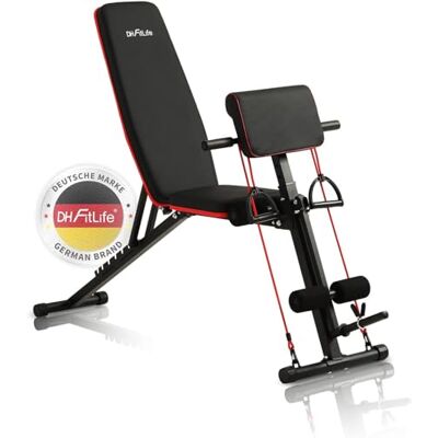 DH FitLife Verstelbare opvouwbare halterbank schuine bank en platte bank voor bankdrukken, rug- en buiktrainer Multifunctionele fitnessbank voor fitness en krachttraining DH FitLife Verstelbare opvouwbare halterbank schuine bank en platte bank voor bankdrukken, rug- en buiktrainer Multifunctionele fitnessbank voor fitness en krachttraining