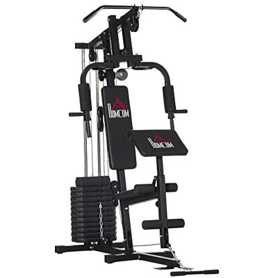 HOMCOM Krachtstation met optrekstang en vlinder, katrol en beenextender, 12 gewichten van 65 kg in totaal, krachttraining voor thuis HOMCOM Krachtstation met optrekstang en vlinder, katrol en beenextender, 12 gewichten van 65 kg in totaal, krachttraining voor thuis