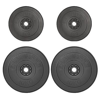 Train Hard TrainHard Totaal gewicht: 30 kg (2 x 5 kg, 2 x 10 kg) Train Hard TrainHard Totaal gewicht: 30 kg (2 x 5 kg, 2 x 10 kg)