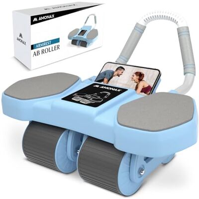 Amonax Buikspiertrainer met vier wielen met elleboogsteun, automatisch terugslagend buikspierwiel voor buikspieren, buikspiertrainingsapparatuur voor thuis, sportschool Buikspieroefening, fitnesswiel voor krachttraining, sport, thuis, materiaal voor dam Amonax Buikspiertrainer met vier wielen met elleboogsteun, automatisch terugslagend buikspierwiel voor buikspieren, buikspiertrainingsapparatuur voor thuis, sportschool Buikspieroefening, fitnesswiel voor krachttraining, sport, thuis, materiaal voor dam