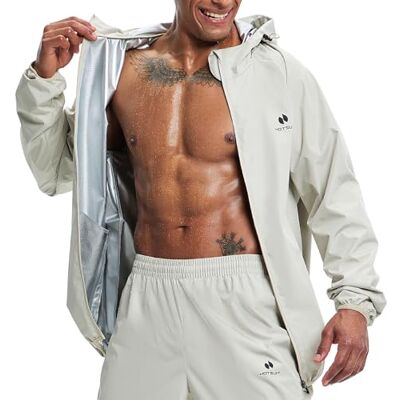 HOTSUIT Zweetpak voor heren, met zweettop en broek, voor sport, zweet, voor heren, zwart, Grijze jas en broek, XL XL HOTSUIT Zweetpak voor heren, met zweettop en broek, voor sport, zweet, voor heren, zwart, Grijze jas en broek, XL XL