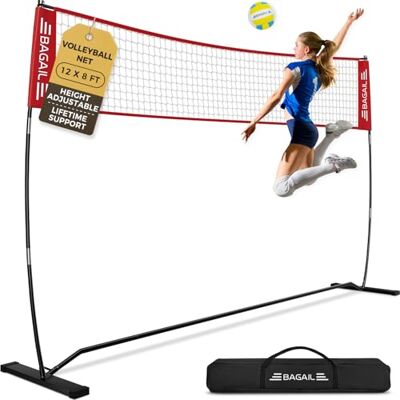 BAGAIL Draagbaar volleybalnet van 3,7 m/6,1 m voor achtertuin, in hoogte verstelbaar, robuust frame, vrijstaand design, draagbare volleybalset voor binnen en buiten, met draagtas BAGAIL Draagbaar volleybalnet van 3,7 m/6,1 m voor achtertuin, in hoogte verstelbaar, robuust frame, vrijstaand design, draagbare volleybalset voor binnen en buiten, met draagtas