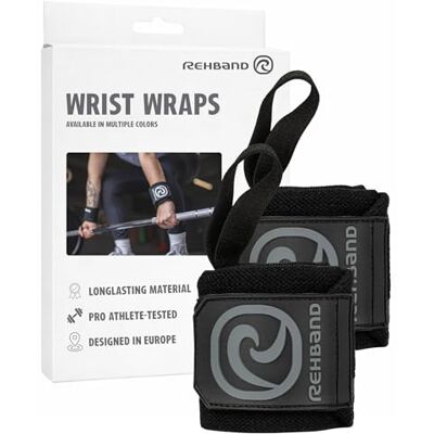 Rehband 1 paar polsbandages voor krachttraining, 45 cm, comfortabele en stabiliserende polssteun, kleur: carbon/zwart, maat: één maat Rehband 1 paar polsbandages voor krachttraining, 45 cm, comfortabele en stabiliserende polssteun, kleur: carbon/zwart, maat: één maat