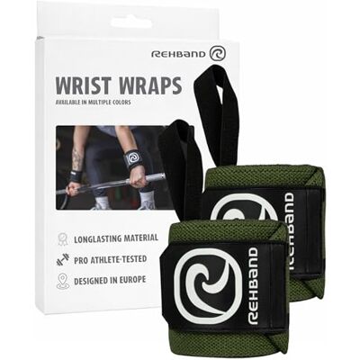 Rehband 1 paar polsbandages voor krachttraining, 45 cm, comfortabel en stabiliserend, legergroen, Eén maat Rehband 1 paar polsbandages voor krachttraining, 45 cm, comfortabel en stabiliserend, legergroen, Eén maat