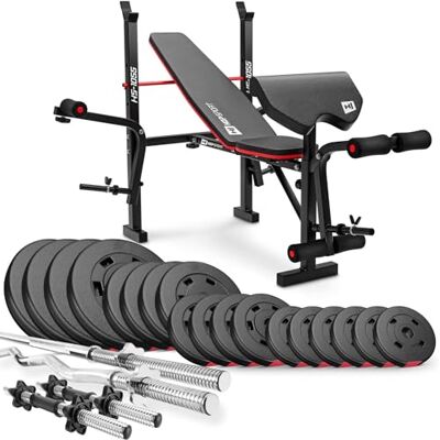 HS HOP-SPORT Hop-Sport Multifunctionele opvouwbare halterset en halterbank, curlstandaard, vlinder, beenpers, 31 mm kunststof gewichtsschijven en halterstangen 38 kg 129,5 kg HS HOP-SPORT Hop-Sport Multifunctionele opvouwbare halterset en halterbank, curlstandaard, vlinder, beenpers, 31 mm kunststof gewichtsschijven en halterstangen 38 kg 129,5 kg