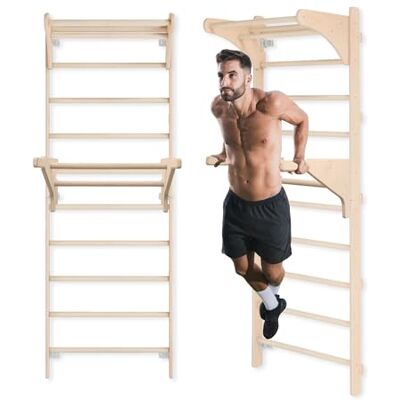 MAMOI Gymnastiekladder voor training met handgreep en dipstangen, stabiele constructie voor krachttraining en rekken, wandmontage, trainingshandgrepen MAMOI Gymnastiekladder voor training met handgreep en dipstangen, stabiele constructie voor krachttraining en rekken, wandmontage, trainingshandgrepen