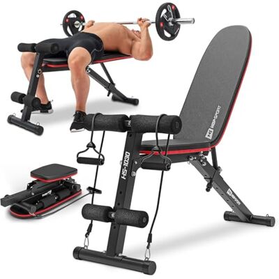 HS HOP-SPORT Hop-Sport Trainingsbank, opvouwbaar, compleet, kantelbaar en plat, met expanders HS-1030, trainingsbank met verstelbare rugleuning, multifunctioneel, krachttrainingsmachine voor thuis HS HOP-SPORT Hop-Sport Trainingsbank, opvouwbaar, compleet, kantelbaar en plat, met expanders HS-1030, trainingsbank met verstelbare rugleuning, multifunctioneel, krachttrainingsmachine voor thuis