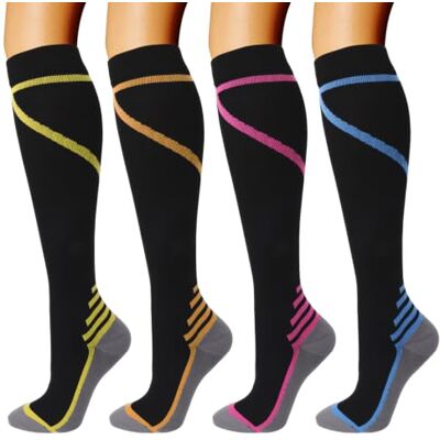 DRESHOW 4 paar compressiesokken voor vrouwen en mannen, circulatie voor atletiek, hardlopen, fietsen, reizen L-XL DRESHOW 4 paar compressiesokken voor vrouwen en mannen, circulatie voor atletiek, hardlopen, fietsen, reizen L-XL