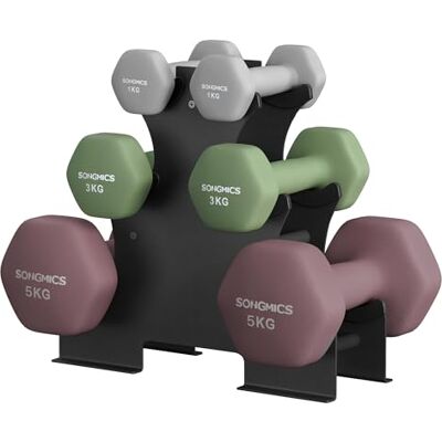 SONGMICS Hexagon korte halterset met houder, 2 x 1 kg, 2 x 1,5 kg, 2 x 2 kg, matte neopreen afwerking, krachttraining voor thuis SONGMICS Hexagon korte halterset met houder, 2 x 1 kg, 2 x 1,5 kg, 2 x 2 kg, matte neopreen afwerking, krachttraining voor thuis
