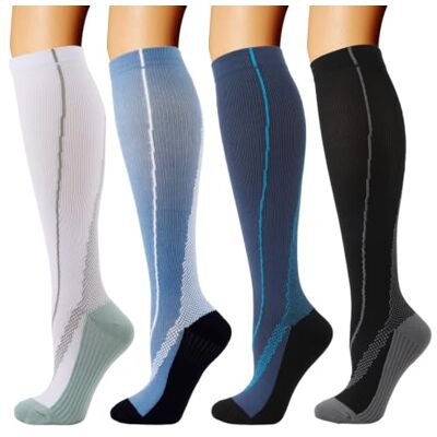 DRESHOW 4 paar compressiesokken voor vrouwen en mannen, circulatie voor atletiek, hardlopen, fietsen, reizen L-XL DRESHOW 4 paar compressiesokken voor vrouwen en mannen, circulatie voor atletiek, hardlopen, fietsen, reizen L-XL