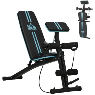 HOMCOM Opvouwbare halterbank, kantelbaar, verstelbare bankbank voor bankdrukken, biceps curl, rug- en buikspiertraining, met beenverlenging, staal HOMCOM Opvouwbare halterbank, kantelbaar, verstelbare bankbank voor bankdrukken, biceps curl, rug- en buikspiertraining, met beenverlenging, staal