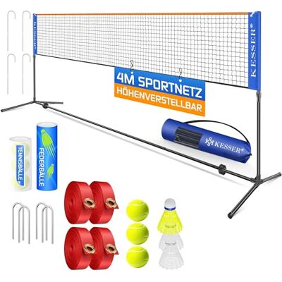 KESSER ® Badmintonnet, tennisnet, 300 cm, 400 cm, 500 cm, 3 niveaus in hoogte verstelbaar, set bestaande uit net, 3 badmintonshuttles, stabiele ijzeren structuur, tas KESSER ® Badmintonnet, tennisnet, 300 cm, 400 cm, 500 cm, 3 niveaus in hoogte verstelbaar, set bestaande uit net, 3 badmintonshuttles, stabiele ijzeren structuur, tas