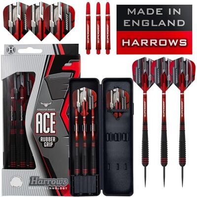 Harrows Ace Messing dartpijlen met rubberen coating, grijs/rood Harrows Ace Messing dartpijlen met rubberen coating, grijs/rood