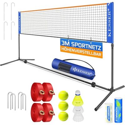 KESSER ® Badmintonnet, tennisnet, 300 cm, 400 cm, 500 cm, 3 niveaus in hoogte verstelbaar, set bestaande uit net, 3 badmintonshuttles, stabiele ijzeren structuur, tas KESSER ® Badmintonnet, tennisnet, 300 cm, 400 cm, 500 cm, 3 niveaus in hoogte verstelbaar, set bestaande uit net, 3 badmintonshuttles, stabiele ijzeren structuur, tas