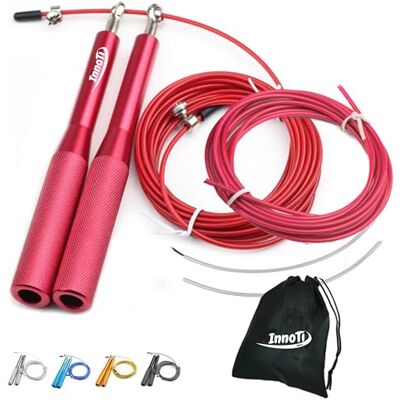 InnoTi Crossfit springtouw, met of zonder ballast, fitness jump touw met hoge snelheid voor boksen, lichtgewicht aluminium springtouw voor dubbele sprongen, verstelbaar, extra kabel InnoTi Crossfit springtouw, met of zonder ballast, fitness jump touw met hoge snelheid voor boksen, lichtgewicht aluminium springtouw voor dubbele sprongen, verstelbaar, extra kabel