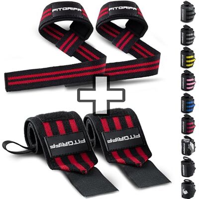 Fitgriff ® Hefriemen en polsbanden (bundel), polsbanden voor gewichtheffen en polssteun voor sportschool, trainingsuitrusting (zwart/rood) Fitgriff ® Hefriemen en polsbanden (bundel), polsbanden voor gewichtheffen en polssteun voor sportschool, trainingsuitrusting (zwart/rood)