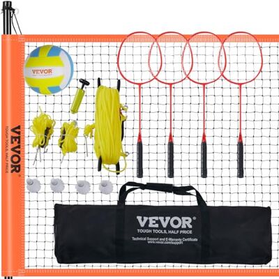 VEVOR Volleybal- en badmintonset, draagbaar badmintonnet, in hoogte verstelbare stalen palen, professionele combi-set met pvc-volleybal, pomp, tas VEVOR Volleybal- en badmintonset, draagbaar badmintonnet, in hoogte verstelbare stalen palen, professionele combi-set met pvc-volleybal, pomp, tas