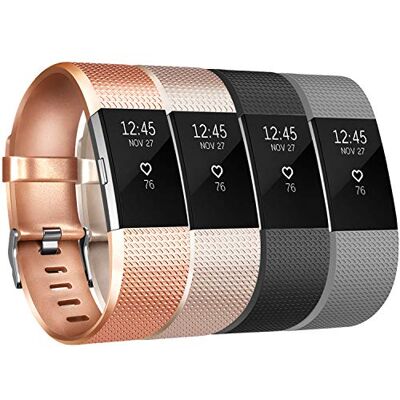 Tobfit Armband compatibel met Fitbit Charge 2, verstelbaar, sport, reserveband voor Fitbit Charge 2, fitness polsband (& klassiek, 4 verpakkingen goud + roségoud + zwart + grijs, L) Tobfit Armband compatibel met Fitbit Charge 2, verstelbaar, sport, reserveband voor Fitbit Charge 2, fitness polsband (& klassiek, 4 verpakkingen goud + roségoud + zwart + grijs, L)