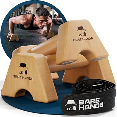 Bare Hands Pompgrepen, 2 antislip houten pompgrepen voor gewrichten, gymnastiekuitrusting voor binnen en buiten, ideaal voor handen en pompen Bare Hands Pompgrepen, 2 antislip houten pompgrepen voor gewrichten, gymnastiekuitrusting voor binnen en buiten, ideaal voor handen en pompen