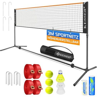 KESSER ® Badmintonnet, tennisnet, 300 cm, 400 cm, 500 cm, 3 niveaus in hoogte verstelbaar, set bestaande uit net, 3 badmintonshuttles, stabiele ijzeren structuur, tas KESSER ® Badmintonnet, tennisnet, 300 cm, 400 cm, 500 cm, 3 niveaus in hoogte verstelbaar, set bestaande uit net, 3 badmintonshuttles, stabiele ijzeren structuur, tas