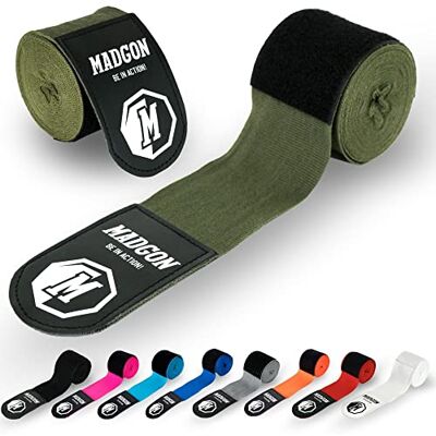 MADGON Bokshanddoeken met klittenband en hoogwaardige duimlus, 3 m/3,8 m/4,5 m, duurzame handenveloppen voor MMA, boksen, kickboksen, sparren, bandages MADGON Bokshanddoeken met klittenband en hoogwaardige duimlus, 3 m/3,8 m/4,5 m, duurzame handenveloppen voor MMA, boksen, kickboksen, sparren, bandages