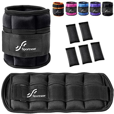 Sportneer Lot de poids réglables pour chevilles, poids de cheville/poignet, 0,23 kg à 0,9 kg, par cheville, 0,45 à 1,8 kg par paire Sportneer Lot de poids réglables pour chevilles, poids de cheville/poignet, 0,23 kg à 0,9 kg, par cheville, 0,45 à 1,8 kg par paire