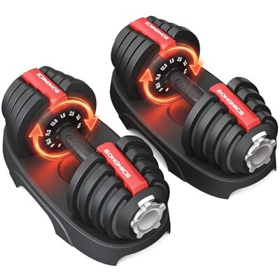 SONGMICS Set van 2 verstelbare halters 11-in-1, gewichtsset 1,5 tot 12,5 kg, ruimtebesparend, antislip handgreep, opbergplaten, fitness en krachttraining thuis, zwart en rood SYL525R101 SONGMICS Set van 2 verstelbare halters 11-in-1, gewichtsset 1,5 tot 12,5 kg, ruimtebesparend, antislip handgreep, opbergplaten, fitness en krachttraining thuis, zwart en rood SYL525R101