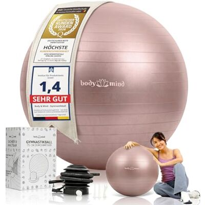 Body & Mind Gymnastiekbal met luchtpomp, pilatesbal anti-burst voor moederschap, ergonomische bal voor kantoor, zitbal voor yoga, gymnastiek en fitness Body & Mind Gymnastiekbal met luchtpomp, pilatesbal anti-burst voor moederschap, ergonomische bal voor kantoor, zitbal voor yoga, gymnastiek en fitness