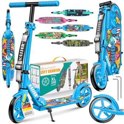 KESSER ® Kinderstep, inklapbaar, in hoogte verstelbaar, tot 100 kg, achterrem, antislip oppervlak, tot 185 cm, inclusief draagriem KESSER ® Kinderstep, inklapbaar, in hoogte verstelbaar, tot 100 kg, achterrem, antislip oppervlak, tot 185 cm, inclusief draagriem