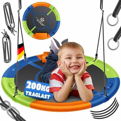 KESSER ® Schommel-nestschommel, rond, Ø 60 cm, maximale belasting 200 kg, met kussen en 4 verstelbare handgrepen, schommel voor kinderen en volwassenen, meerkleurig KESSER ® Schommel-nestschommel, rond, Ø 60 cm, maximale belasting 200 kg, met kussen en 4 verstelbare handgrepen, schommel voor kinderen en volwassenen, meerkleurig