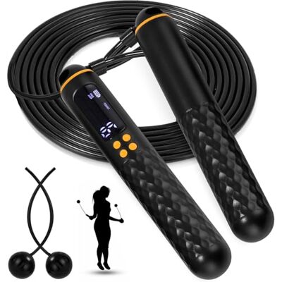 Yulado Springtouw voor sport, fitness, voor volwassenen, draadloos, met calorieënteller en timer, lcd-display, antislip, jumband, verstelbaar, voor fitness, vetverlies, sportschool Yulado Springtouw voor sport, fitness, voor volwassenen, draadloos, met calorieënteller en timer, lcd-display, antislip, jumband, verstelbaar, voor fitness, vetverlies, sportschool