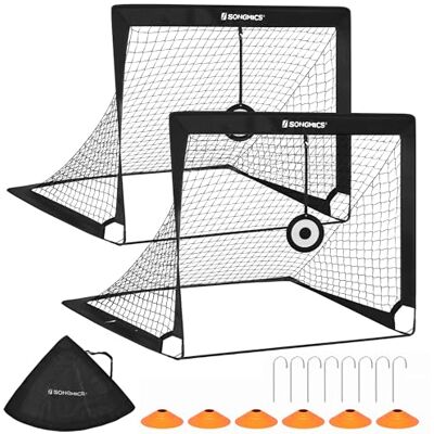 SONGMICS Set van 2 voetbalkooien voor kinderen, draagbaar en opvouwbaar, voor tuin, park, strand, elastisch glasvezelframe SONGMICS Set van 2 voetbalkooien voor kinderen, draagbaar en opvouwbaar, voor tuin, park, strand, elastisch glasvezelframe