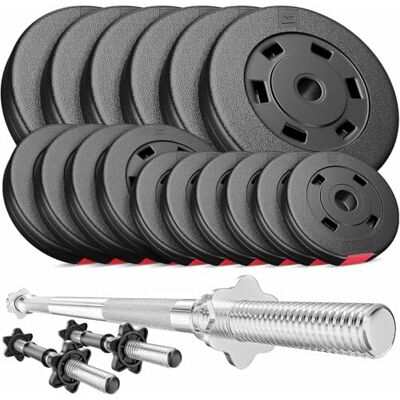 HS HOP-SPORT Hop-Sport Set 58 kg halterstangen, gewichtsschijven, set met lange stang 167 cm en twee korte 45 cm, halterset met gewicht 6 x 5 kg, 4 x 2,5 kg, 6 x 1,25 kg HS HOP-SPORT Hop-Sport Set 58 kg halterstangen, gewichtsschijven, set met lange stang 167 cm en twee korte 45 cm, halterset met gewicht 6 x 5 kg, 4 x 2,5 kg, 6 x 1,25 kg