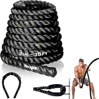 Yes4All Cordes de combat de 3,8 cm avec manchon de protection supplémentaire, cordes d'entraînement pour entraînement croisé, gym à domicile et exercices de fitness, musculation – Longueurs Yes4All Cordes de combat de 3,8 cm avec manchon de protection supplémentaire, cordes d'entraînement pour entraînement croisé, gym à domicile et exercices de fitness, musculation – Longueurs