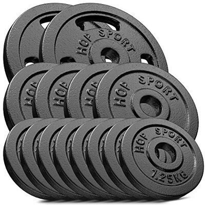 HS HOP-SPORT Hop-Sport Gietijzeren halterschijven, 20 kg, 30 kg, 40 kg, 60 kg, set halterschijven, set gietijzeren schijven met cilinderdiameter van 30/31 mm, krachttraining en gewichtheffen HS HOP-SPORT Hop-Sport Gietijzeren halterschijven, 20 kg, 30 kg, 40 kg, 60 kg, set halterschijven, set gietijzeren schijven met cilinderdiameter van 30/31 mm, krachttraining en gewichtheffen