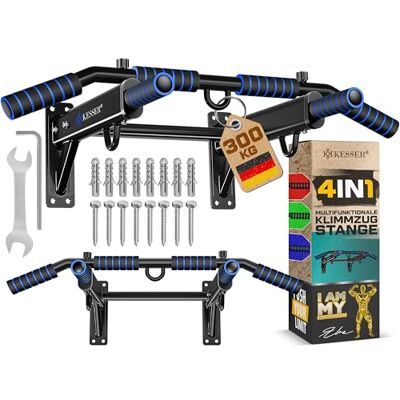 KESSER ® Barre de traction 4 en 1 pour montage mural, poignées antidérapantes, fonction supplémentaire pour cordes, anneaux et sacs de frappe avec différentes positions de préhension, sûre et stable KESSER ® Barre de traction 4 en 1 pour montage mural, poignées antidérapantes, fonction supplémentaire pour cordes, anneaux et sacs de frappe avec différentes positions de préhension, sûre et stable