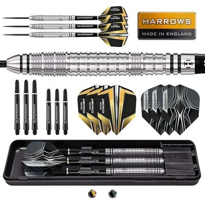 Harrows Combat dartset 90% wolfraam stalen punt, 21 g tot 30 g, alle gewichten beschikbaar, enorme 17-delige set met reservestangen, Prime-vleugels en reisetui (23 g) Harrows Combat dartset 90% wolfraam stalen punt, 21 g tot 30 g, alle gewichten beschikbaar, enorme 17-delige set met reservestangen, Prime-vleugels en reisetui (23 g)