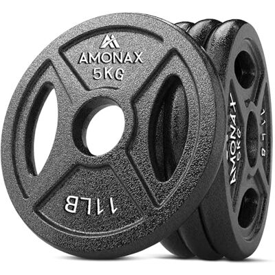 Amonax Gietijzeren halterschijvenset, 2,5 kg, 5 kg, 10 kg halterset voor 25 mm en 50 mm Olympische gewichtsstangen, metalen halterschijven voor gewichtheffen Amonax Gietijzeren halterschijvenset, 2,5 kg, 5 kg, 10 kg halterset voor 25 mm en 50 mm Olympische gewichtsstangen, metalen halterschijven voor gewichtheffen