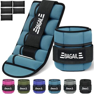 BAGAIL Set van 2 verstelbare enkelgewichten met afneembare zandzak, polsband en draagbare enkelband, 0,45 kg 1,6 kg, omtrek 15-31 cm, ideaal voor training BAGAIL Set van 2 verstelbare enkelgewichten met afneembare zandzak, polsband en draagbare enkelband, 0,45 kg 1,6 kg, omtrek 15-31 cm, ideaal voor training