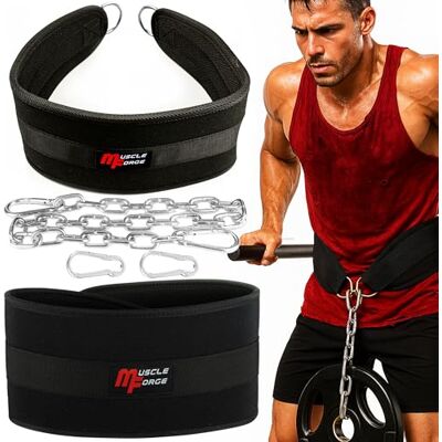 MuscleForge Gewichtsriem voor krachttraining, met ketting, 80 cm, ondersteunt 240 kg, trainingsriem voor heren, voor pull-ups, dips, squat, crosstraining, bodybuilding, training MuscleForge Gewichtsriem voor krachttraining, met ketting, 80 cm, ondersteunt 240 kg, trainingsriem voor heren, voor pull-ups, dips, squat, crosstraining, bodybuilding, training