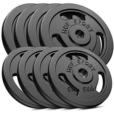 HS HOP-SPORT Hop-Sport Gietijzeren halterschijven, 20 kg, 30 kg, 40 kg, 60 kg, set halterschijven, set gietijzeren schijven met cilinderdiameter van 30/31 mm, krachttraining en gewichtheffen HS HOP-SPORT Hop-Sport Gietijzeren halterschijven, 20 kg, 30 kg, 40 kg, 60 kg, set halterschijven, set gietijzeren schijven met cilinderdiameter van 30/31 mm, krachttraining en gewichtheffen