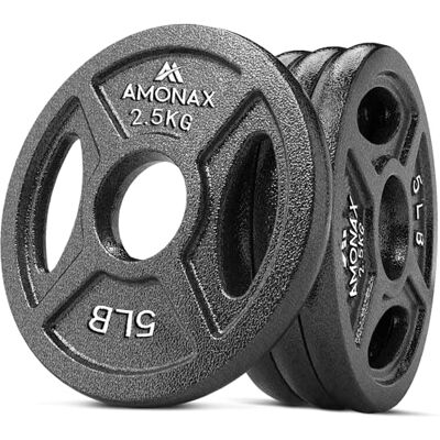 Amonax Gietijzeren halterschijvenset, 2,5 kg, 5 kg, 10 kg halterset voor 25 mm en 50 mm Olympische gewichtsstangen, metalen halterschijven voor gewichtheffen Amonax Gietijzeren halterschijvenset, 2,5 kg, 5 kg, 10 kg halterset voor 25 mm en 50 mm Olympische gewichtsstangen, metalen halterschijven voor gewichtheffen