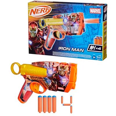 Nerf Marvel, Iron Man dartblaster, 4 N1 schuimrubberen dartpijlen, op Iron Man geïnspireerde coating, cadeaus voor kinderen, outdoorspel, vanaf 8 jaar Nerf Marvel, Iron Man dartblaster, 4 N1 schuimrubberen dartpijlen, op Iron Man geïnspireerde coating, cadeaus voor kinderen, outdoorspel, vanaf 8 jaar