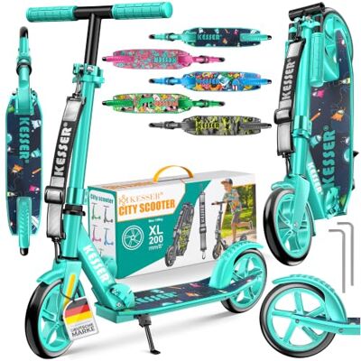 KESSER ® Kinderstep, inklapbaar, in hoogte verstelbaar, tot 100 kg, achterrem, antislip oppervlak, tot 185 cm, inclusief draagriem KESSER ® Kinderstep, inklapbaar, in hoogte verstelbaar, tot 100 kg, achterrem, antislip oppervlak, tot 185 cm, inclusief draagriem