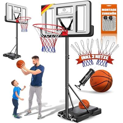 KESSER ® Hoogwaardige basketbalkorf met standaard, basketbal + pomp, korfhoogte verstelbaar van 230 tot 305 cm, in hoogte verstelbaar van 230 tot 305 cm, voor volwassenen en kinderen KESSER ® Hoogwaardige basketbalkorf met standaard, basketbal + pomp, korfhoogte verstelbaar van 230 tot 305 cm, in hoogte verstelbaar van 230 tot 305 cm, voor volwassenen en kinderen