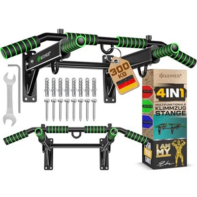 KESSER ® Barre de traction 4 en 1 pour montage mural, poignées antidérapantes, fonction supplémentaire pour cordes, anneaux et sacs de frappe avec différentes positions de préhension, sûre et stable KESSER ® Barre de traction 4 en 1 pour montage mural, poignées antidérapantes, fonction supplémentaire pour cordes, anneaux et sacs de frappe avec différentes positions de préhension, sûre et stable