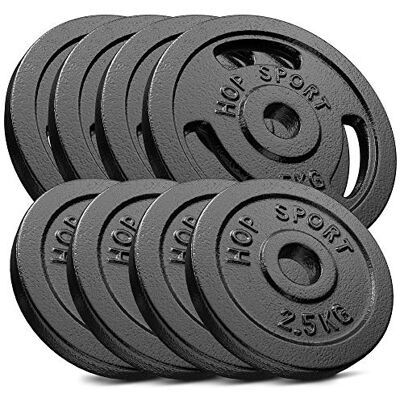 HS HOP-SPORT Hop-Sport Gietijzeren halterschijven, 20 kg, 30 kg, 40 kg, 60 kg, set halterschijven, set gietijzeren schijven met cilinderdiameter van 30/31 mm, krachttraining en gewichtheffen HS HOP-SPORT Hop-Sport Gietijzeren halterschijven, 20 kg, 30 kg, 40 kg, 60 kg, set halterschijven, set gietijzeren schijven met cilinderdiameter van 30/31 mm, krachttraining en gewichtheffen