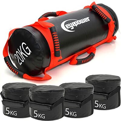 EYEPOWER Power Bag Pro Power Bag + 4 waterdichte kettlebellgewichten met ijzerzand, beter dan apparaten: 6 handgrepen voor fitnesszandzak voor thuis, 20 x 60 cm, gewichtstas voor EYEPOWER Power Bag Pro Power Bag + 4 waterdichte kettlebellgewichten met ijzerzand, beter dan apparaten: 6 handgrepen voor fitnesszandzak voor thuis, 20 x 60 cm, gewichtstas voor