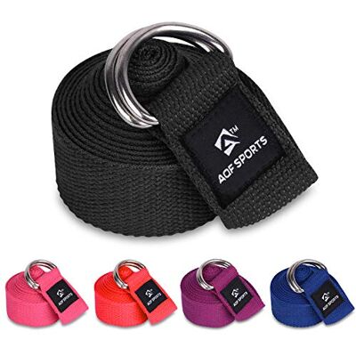 AQF Yogagordel, zacht katoen, 1,8 m, 2,4 m, 3 m, met verstelbare D-gesp voor beenrek en elastische band (zwart, 2,4 m) AQF Yogagordel, zacht katoen, 1,8 m, 2,4 m, 3 m, met verstelbare D-gesp voor beenrek en elastische band (zwart, 2,4 m)
